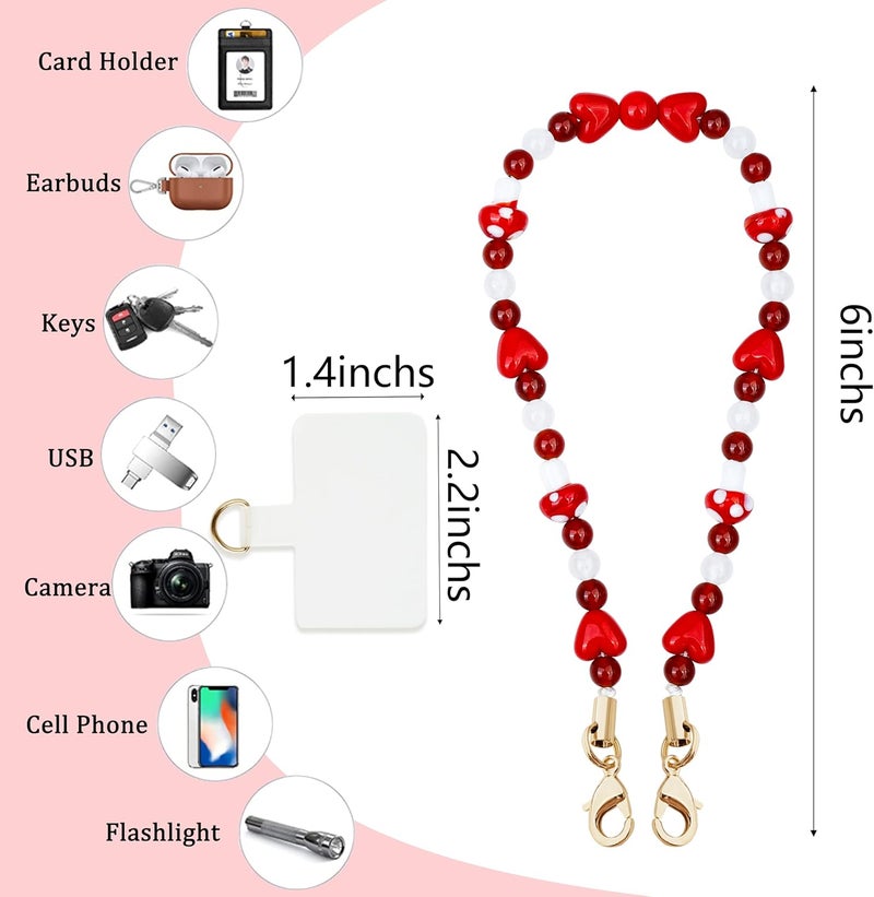 Lostars Store Marble Beaded Phone Wrist Strap,Detachable Phone Bracelet Strap with Tether Tab,Hands-Free Wristlet Strap (Red Mushroom) - Image 2